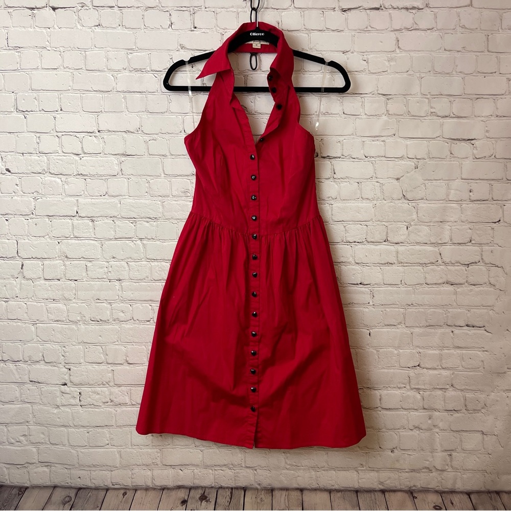Pinup Red Collar Halter Dress with Heart Buttons medium